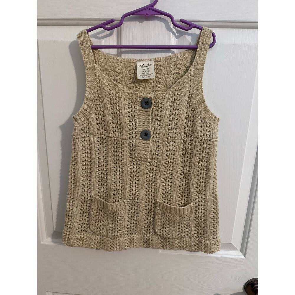 Matilda Jane Girls Field Trip  Sweater Vest Crochet Sweater Taupe Beige 10/12Y